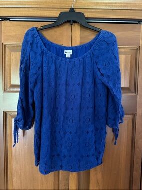 STYLUS Cobalt Blue Lace Peasant Blouse